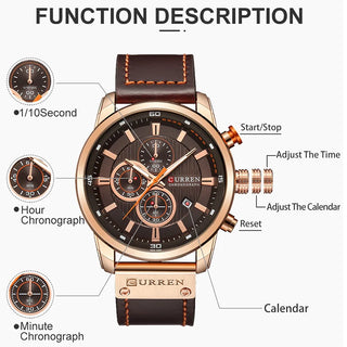 CURREN Brand Watch Men Leather Sports Watches Men & Women's Army Military Quartz Wristwatch Chronograph.