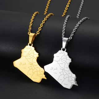 Anniyo Republic Of Iraq Map With Cities Name Pendant Necklaces Jewelry Charms Map Of Iraq Chain #324101