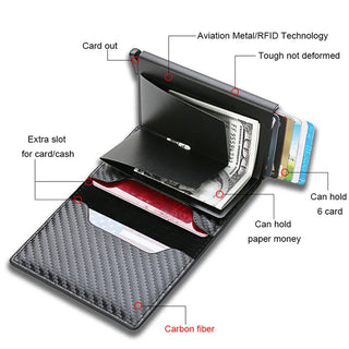 Carbon Fiber Slim Aluminum Men Wallet ID Credit Card Holder Mini RFID Wallet Automatic Pop up Bank Card Case