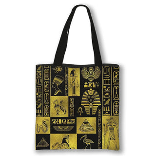 Retro Egyptian Hieroglyphs / Symbols Pattern Tote Bag Classical Africa Style Shoulder Bags Women Large Capacity Shopping Bag