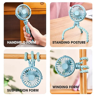 Baby Stroller Fan Hand Held Rechargeable USB， Bicycle Portable Fan，Small Folding Mini Ventilator Silent Outdoor Cooler Neck Fan