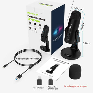 USB Microphone for PC Mac Gaming Recording Streaming Podcasting, Computer Condenser Mic with Phone Adapter Headphone Output