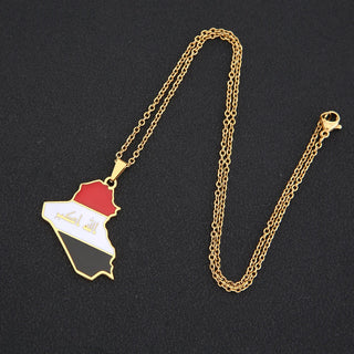 Republic Of Iraq Map Flag Pendant Necklace Stainless Steel For Women Men Gold Silver Color Charm Fashion Jewelry Gifts