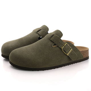 Comwarm Women's Suede Mules Slippers; Men Clogs Cork Insole Sandals With Arch Support Outdoor Beach Slides Home Shoes