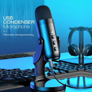 USB Microphone for PC Mac Gaming Recording Streaming Podcasting, Computer Condenser Mic with Phone Adapter Headphone Output