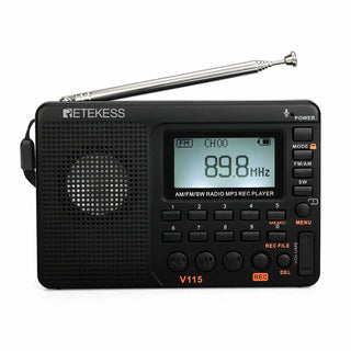 RETEKESS V115 Radio FM AM SW Portable Radios AM FM Rechargeable Shortwave Radio On Batteries All Full Waves USB Recorder Speaker