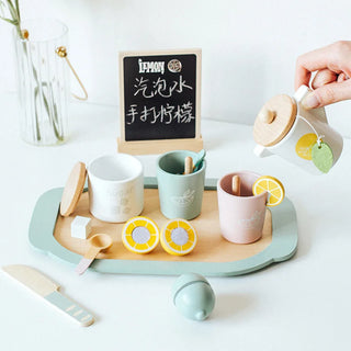 Wooden Tea Set Toys Pretend Play Food Kitchen Accessories Kids Tea Time Party Food Toy for 3 4 5 6 Year Girls Boys Children Gift