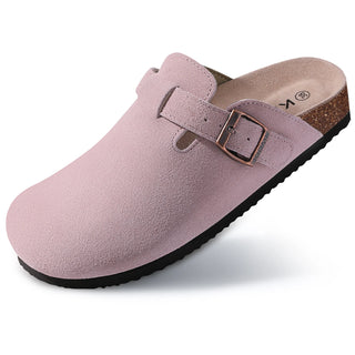 Comwarm Women's Suede Mules Slippers; Men Clogs Cork Insole Sandals With Arch Support Outdoor Beach Slides Home Shoes