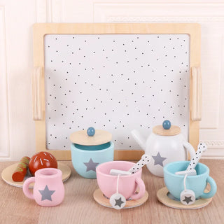 Wooden Tea Set Toys Pretend Play Food Kitchen Accessories Kids Tea Time Party Food Toy for 3 4 5 6 Year Girls Boys Children Gift