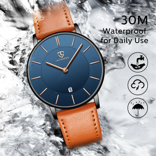 Mens Watches, Minimalist Fashion Simple Wrist Watch for Men Analog Date with Leather Strap