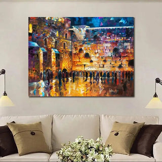 Jewish Canvas Art Wailing Wall Handmade Oil Painting Jerusalem Artwork Contemporary Abstract Landscape Living Room Decor Large