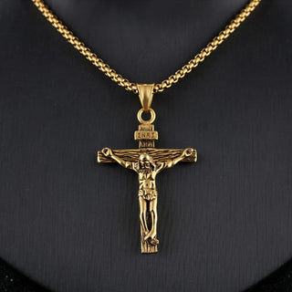 Men's Crucifix Cross Pendant Necklace - Keep The Lord Jesus Close At Heart.