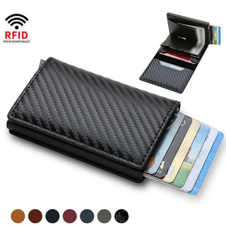 Carbon Fiber Slim Aluminum Men Wallet ID Credit Card Holder Mini RFID Wallet Automatic Pop up Bank Card Case