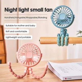 Baby Stroller Fan Hand Held Rechargeable USB， Bicycle Portable Fan，Small Folding Mini Ventilator Silent Outdoor Cooler Neck Fan