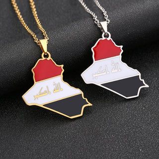 Republic Of Iraq Map Flag Pendant Necklace Stainless Steel For Women Men Gold Silver Color Charm Fashion Jewelry Gifts