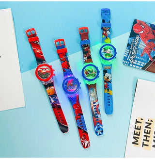 Flash Light Spiderman Kids Watches For Boys Cartoon shark Mickey Children Watch Girls Student Clock Gifts free shipping