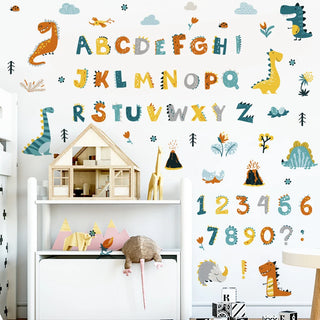 Cartoon Alphabet Number Learning Educational Wall Decals Peel and Stick Classroom Stickers for Kids Playroom Bedroom Decorations