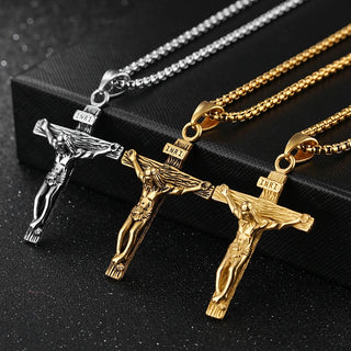 Men's Crucifix Cross Pendant Necklace - Keep The Lord Jesus Close At Heart.