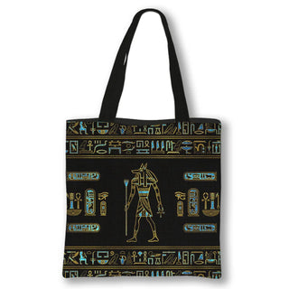 Retro Egyptian Hieroglyphs / Symbols Pattern Tote Bag Classical Africa Style Shoulder Bags Women Large Capacity Shopping Bag