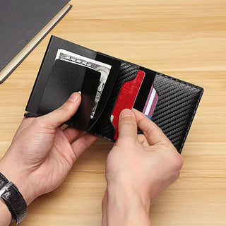 Carbon Fiber Slim Aluminum Men Wallet ID Credit Card Holder Mini RFID Wallet Automatic Pop up Bank Card Case